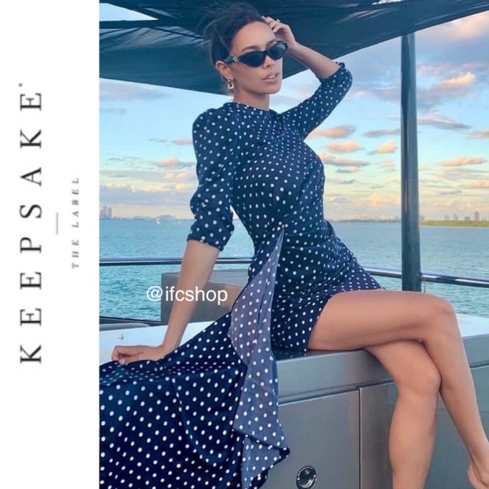 Keepsake The Label Navy Polka Dot High-Slit Maxi Dress
